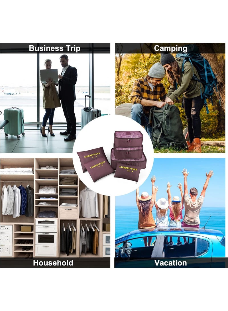 TRAVEL 6pcs Lightweight Packing Cubes – Convenient and Organized Luggage Solution for Clothes, Shoes & Toiletries-Deep Red - Image 2